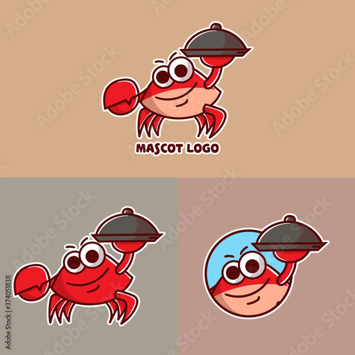 set of cute crab mascot logo with optional appearance. premium kawaii vector
