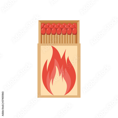 Cardboard box with wooden matches. Flat icon matchbox. Vector illustration cartoon design. Isolated on white background.