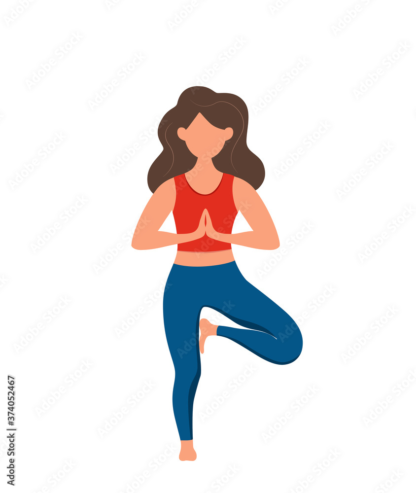 Girl practicing yoga asana poses and healthy lifestyle cute cartoon Girl practicing yoga asana poses and healthy lifestyle cute cartoon