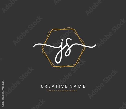 J S JS Initial letter handwriting and signature logo. A concept handwriting initial logo with template element.