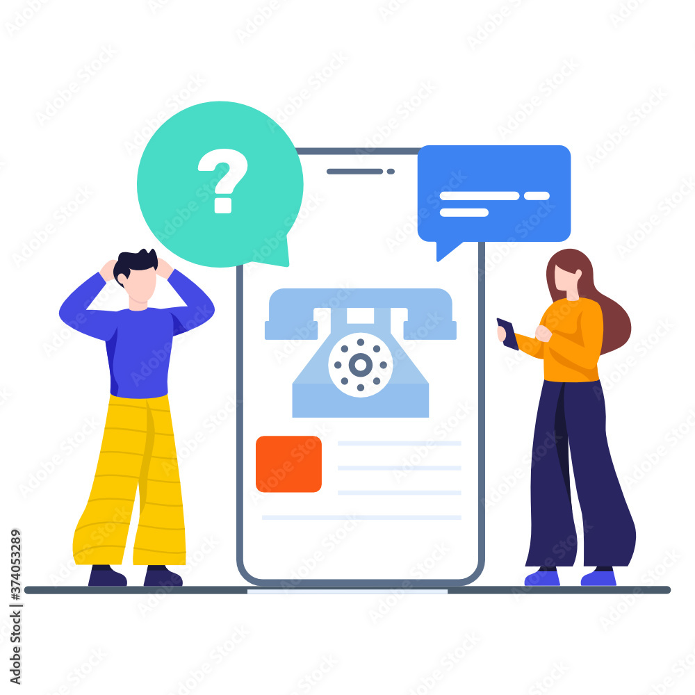 Online faq app in flat illustration, questions
Online faq app in flat illustration, questions
