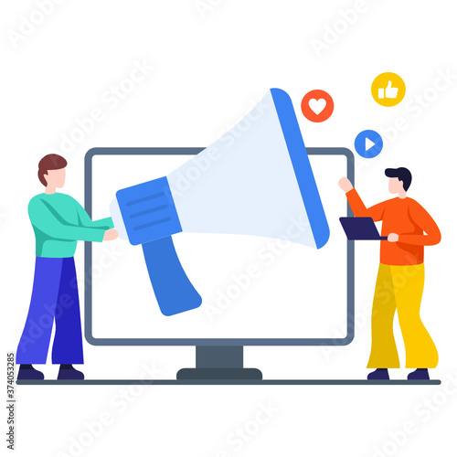 
Flat illustration design of public relations, social media promotion in editable style 
