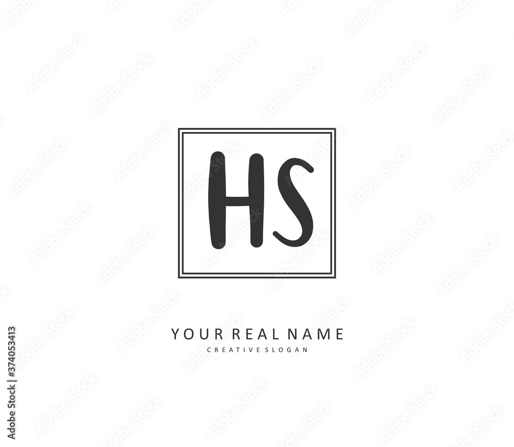 H S HS Initial letter handwriting and signature logo. A concept handwriting initial logo with template element.