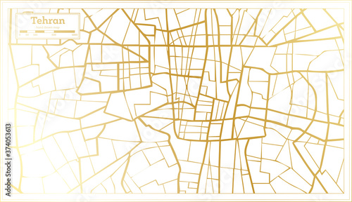 Tehran Iran City Map in Retro Style in Golden Color. Outline Map.