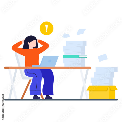 
Duties and responsibilities at workplace, workload in flat style 
