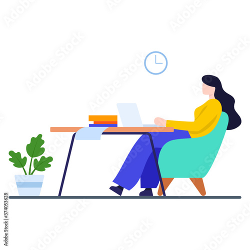 
Avatar working online, workplace in flat style 
