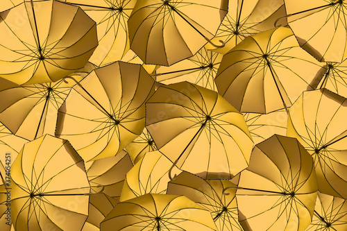 una moltitudine di ombrelli di color giallo 