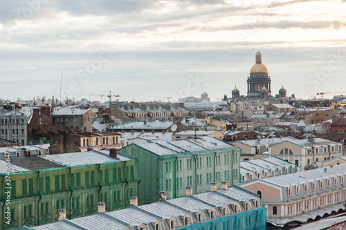 Saint Petersburg rooftop cityscape with view on St Isaac's cathedral