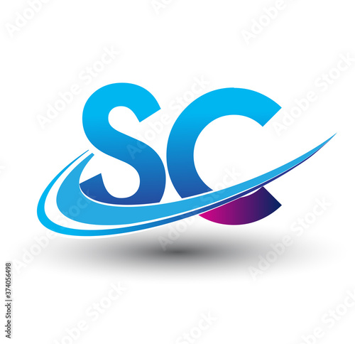 initial letter SC logotype company name colored blue and magenta swoosh design. vector logo for business and company identity.