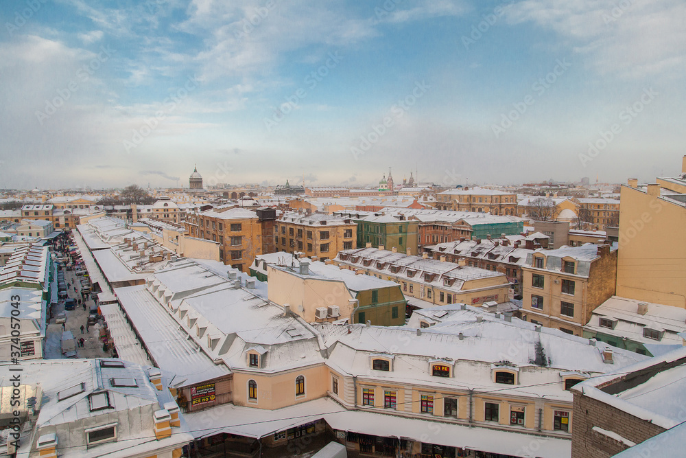 Rooftop cityscape of Saint Petersburg in winter time