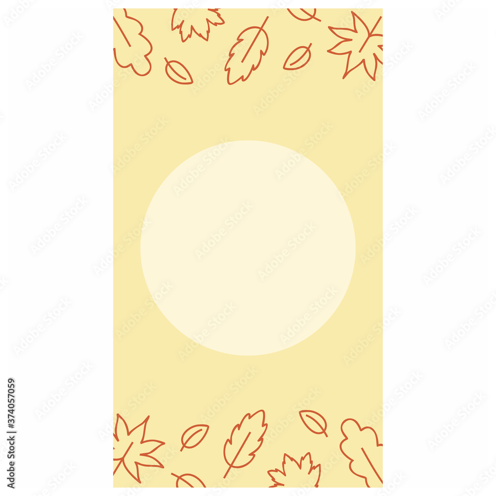 Autumn yellow background for stories. Autumn Doodle leaves on a yellow pattern. Design of an Internet page, banner, or invitation. Vector contour illustration for a website