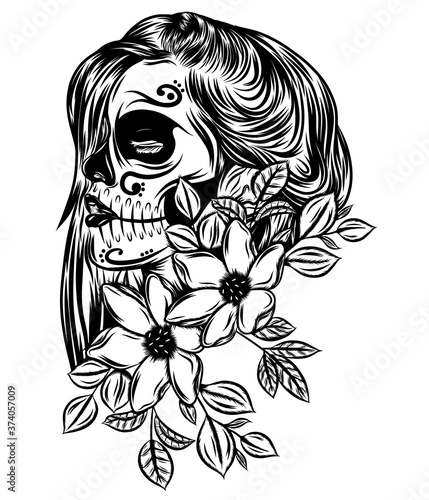 The pretty day of the dead with the flower face art