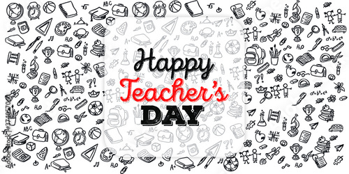 Set of Hand draw Teacher's day Doodle backgrounds. Objects from a Teacher's life.