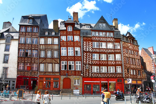 Rennes, France - Traditional half-timbered houses from the 17th century, Place du Champ-Jacquet.