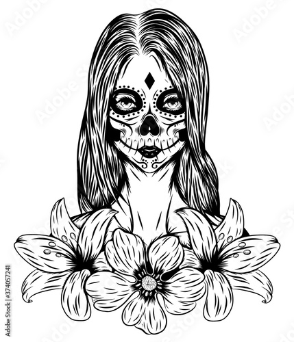 The a day of the dead girl art with the flower