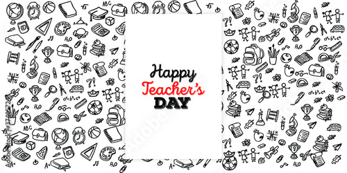 Set of Hand draw Teacher's day Doodle backgrounds. Objects from a Teacher's life.