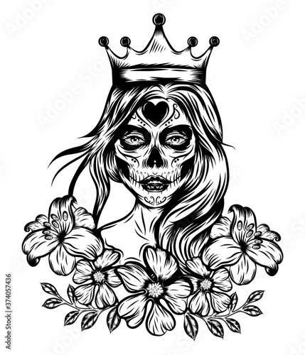 The day of the dead girl with crown and vintage flower