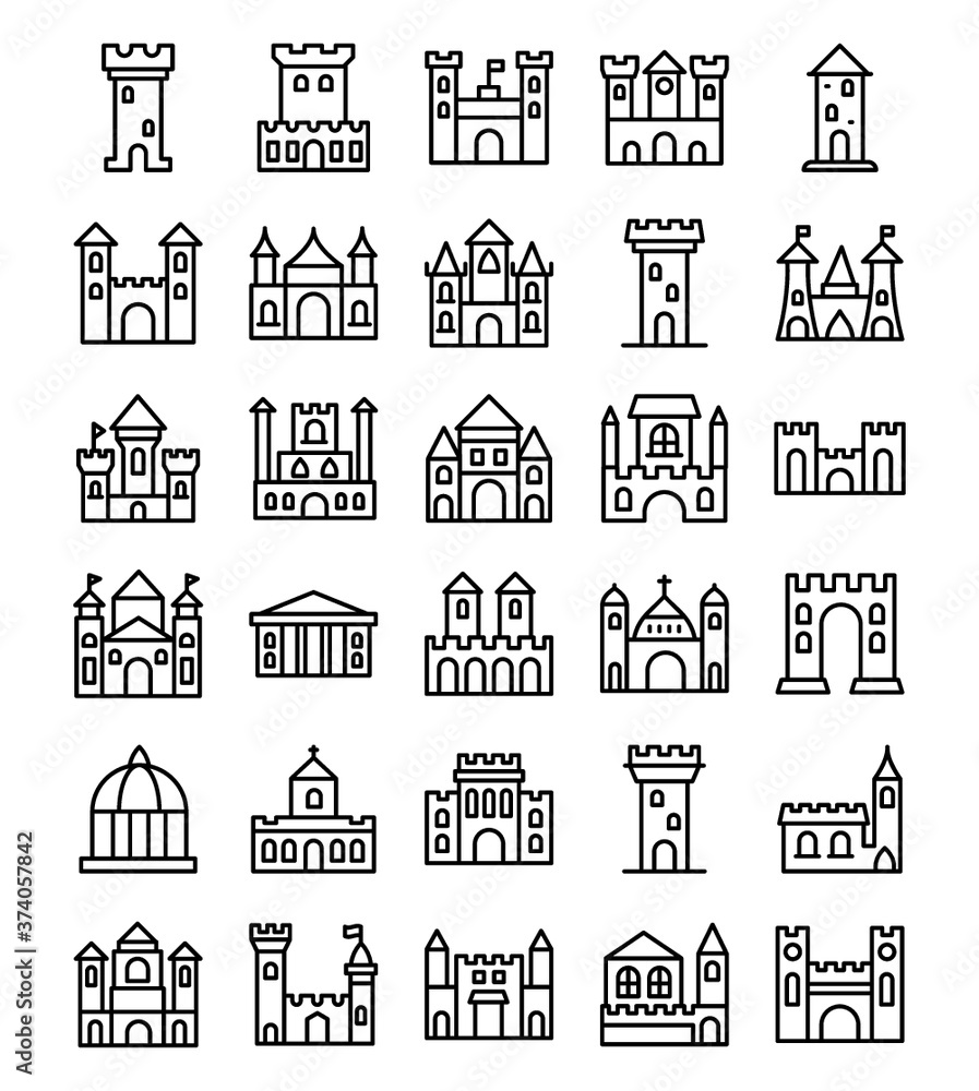 Castles‌ ‌Line‌ ‌Icons‌ ‌
