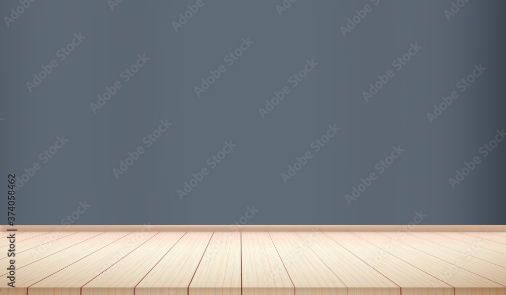 Empty interior background with grey wall and wood floor in 3d rendering.