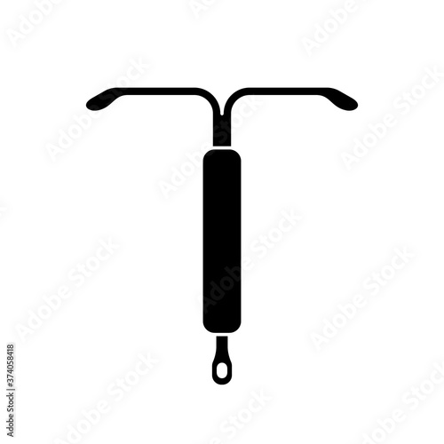 Cutout silhouette Intrauterine device icon. Outline logo of T-shaped IUD. Black simple illustration of vaginal contraception. Flat isolated vector image on white background