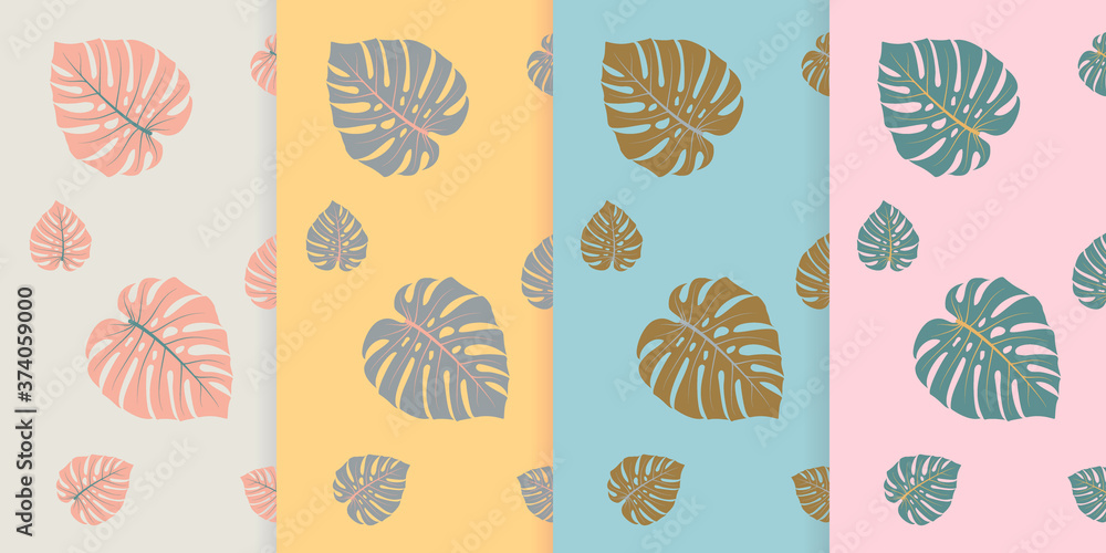 set of patterns with monstera leaves set of patterns with monstera leaves