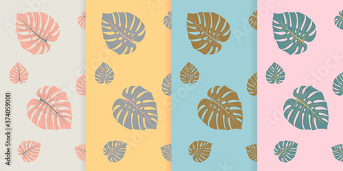 set of patterns with monstera leaves