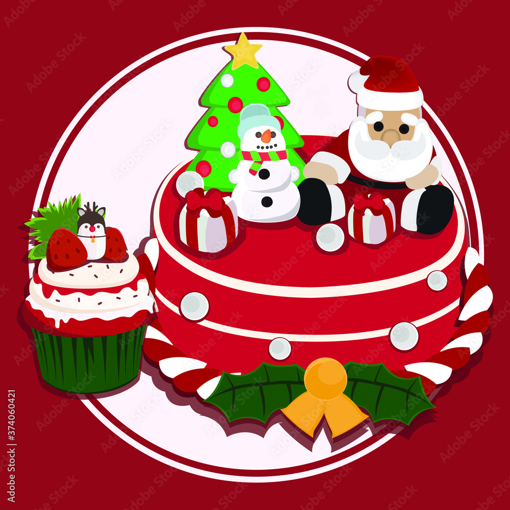 A Christmas cake with little santa and presents. A Christmas cake with little santa and presents.