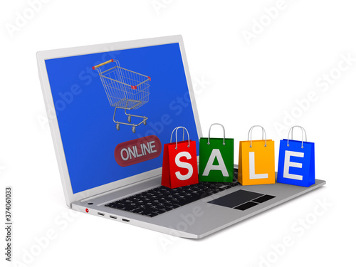 online shopping on white background. Isolated 3D illustration