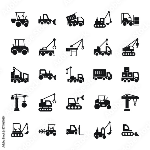 Construction Machinery Solid Icon Set 