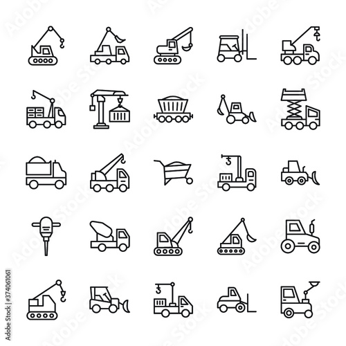 Heavy Machinery Line Vector Icons 