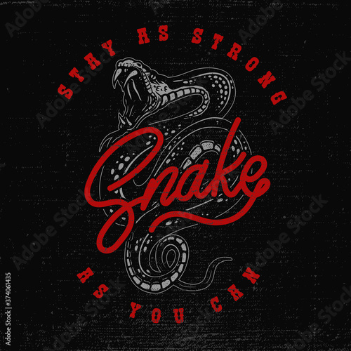 Illustration of snake cobra, python, viper in vintage monochrome style. Design element for poster, t shirt. Vector illustration