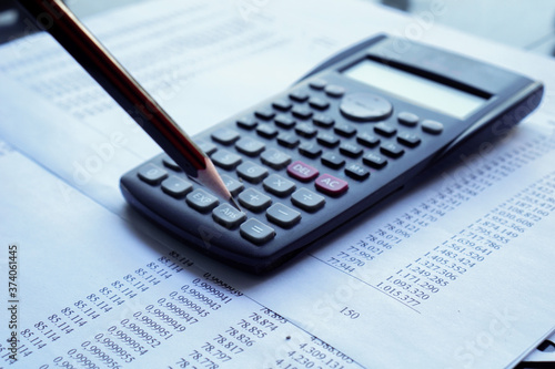 accountant data spreadsheet with calculator. business accounter analysis economic work concepts.