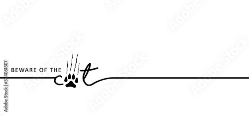 
Danger, warning. Slogan beware of the dog, beware of the cat sign Vector love animals footprints, steps, foot, feet, footsteps pictogram label for hound, puss, pussy, woof, meow quote. Caution signs