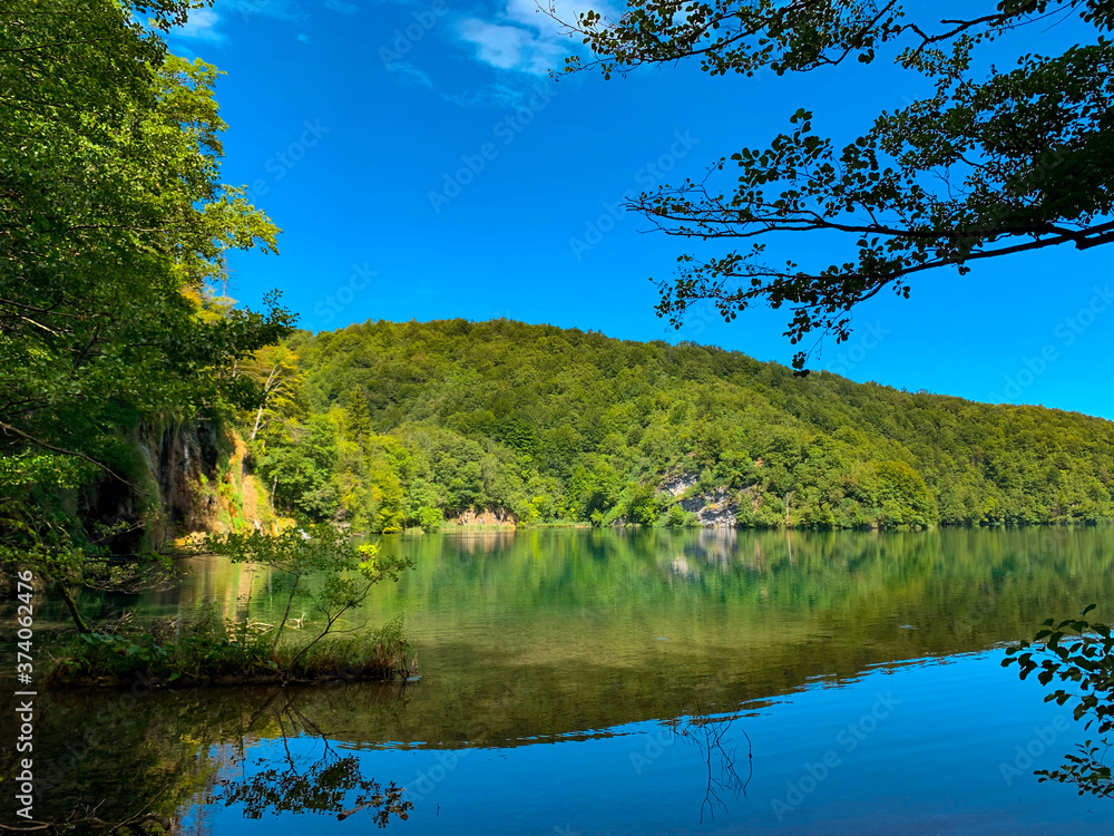 Landscapes in National Park Lakes Plitvice in Croatia | Beautiful Place in Europe | Reflection in Water