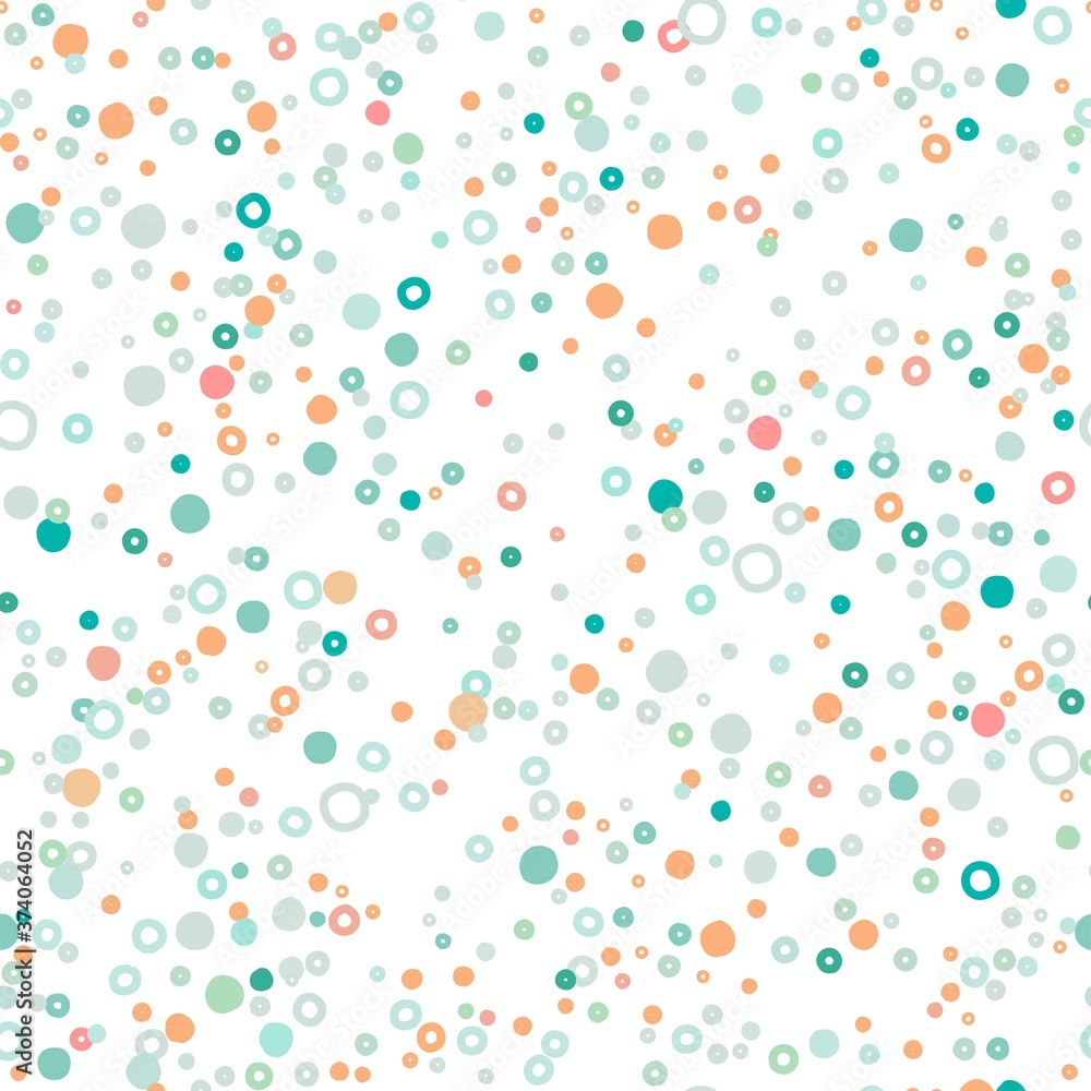 Seamless abstract pattern with shabby spots and bubbles of different pastel blue and green colors.