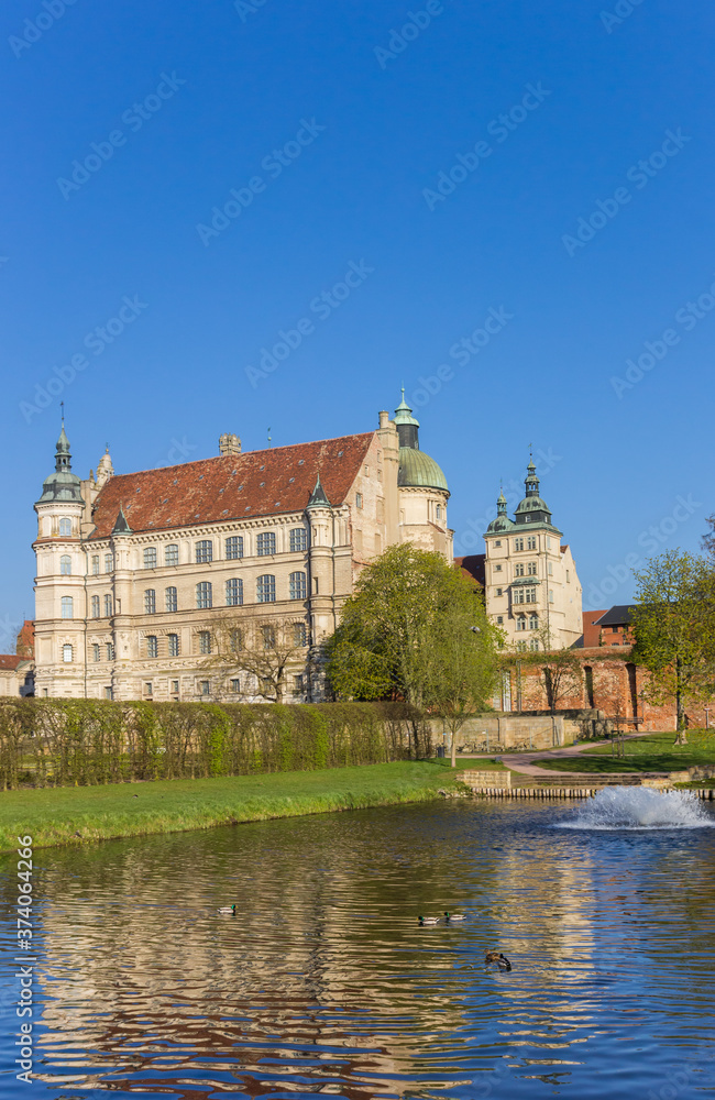 Castle and pond in historic city Gustrow, Germany