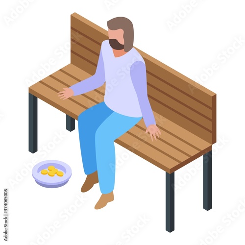 Jobless man at park bench icon. Isometric of jobless man at park bench vector icon for web design isolated on white background