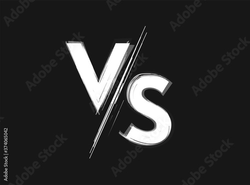 Vs versus grunge icon vector black and white old graphic print letters logo sign for battle fight game, grungy dirty paint retro vintage style illustration