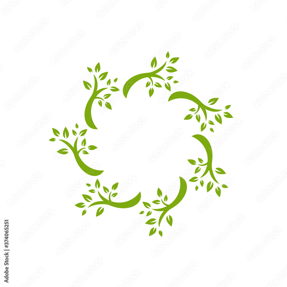 Wreath from green blades of grass branches and twigs. Natural frame for text or logo. Wreath from green blades of grass branches and twigs. Natural frame for text or logo.