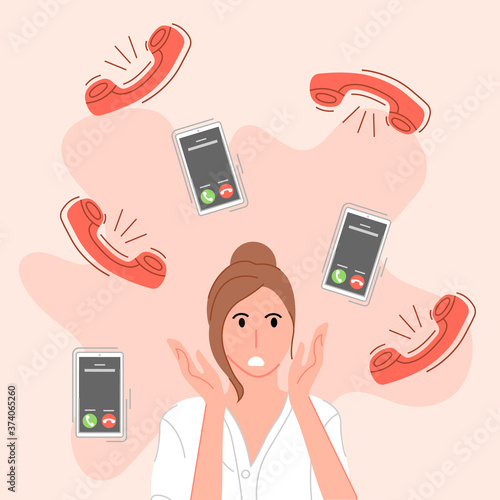 many calls to the secretary vector illustration cartoon flat design modern style