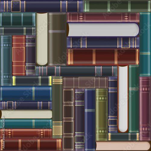 Stack of vintage books on a shelf. Vector background