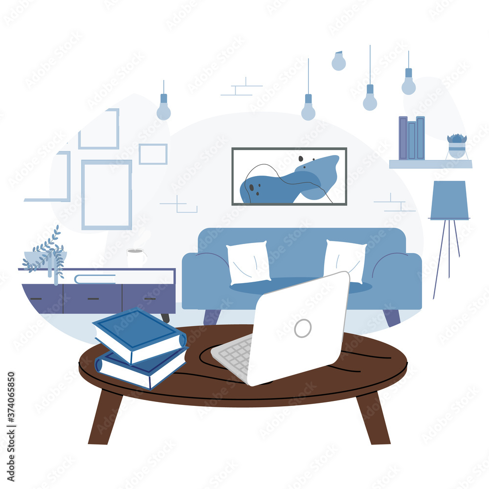 Living room design background vector illustration cartoon flat style