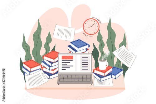 Work place chaos cartoon flat design vector illustration 