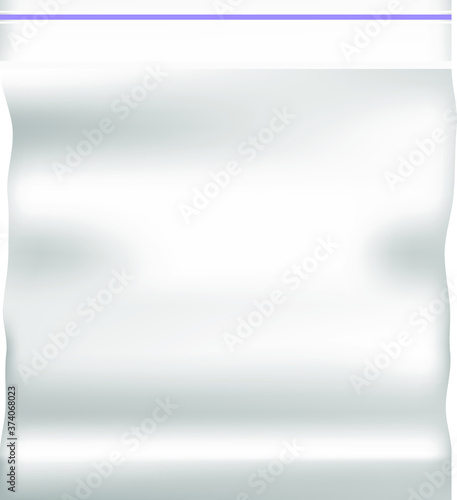 Plastic Polyethylene Pocket Bag With Zipper, Zip lock, purple line. Clean Hang Slot, Pouch Packaging. Isolated Vector Illustration