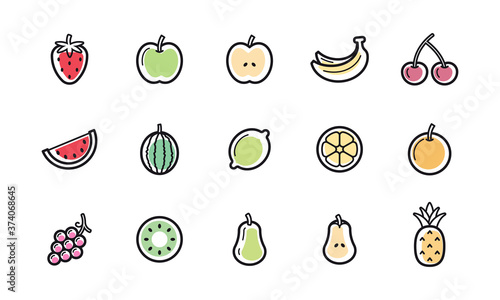 Collection of fruit icons. Colored food vector symbols.
