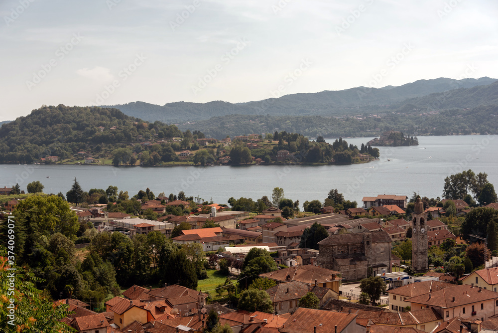 panoramic view of the orta lake located in Piedmont