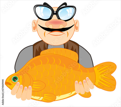 Drawing men with big fish in hand