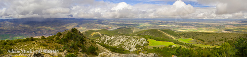 Panorama springtime aerial landscape at La Silleta de Padul, Sierra Nevada, Andalucia, Spain