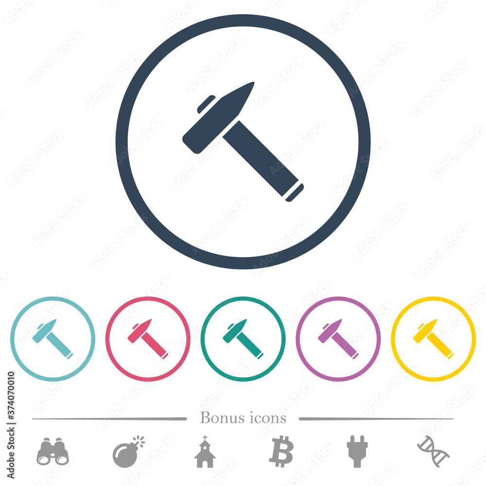 Old hammer flat color icons in round outlines Old hammer flat color icons in round outlines