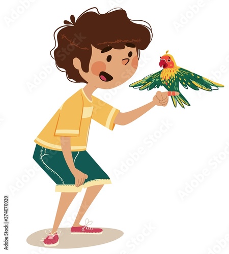 Little boy with a parrot